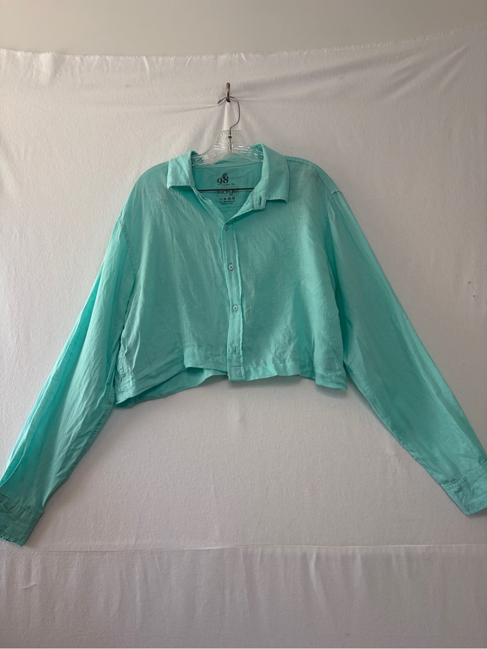 Cropped Button-Down Shirt in Aqua